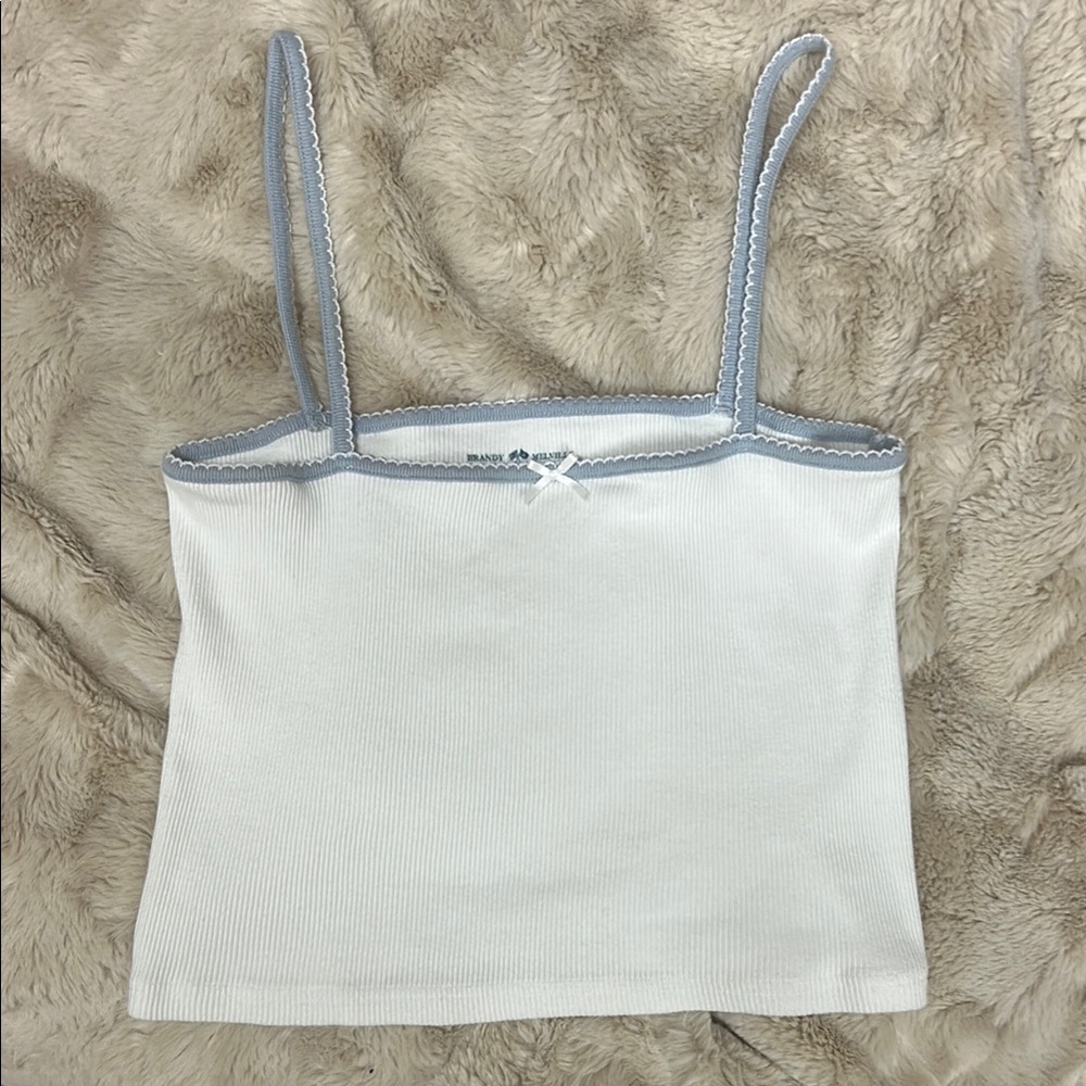 Women's White and Blue Trim Top
